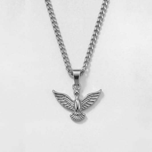 Liberty Pendant for men crafted from 316L stainless steel featuring a detailed wing design with a Cuban chain necklace.